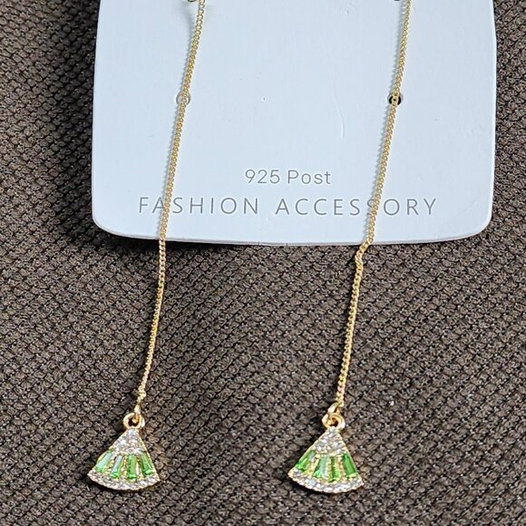NWT Etsy Green/Gold Crystal Japanese Fan Earrings - Picture 5 of 16